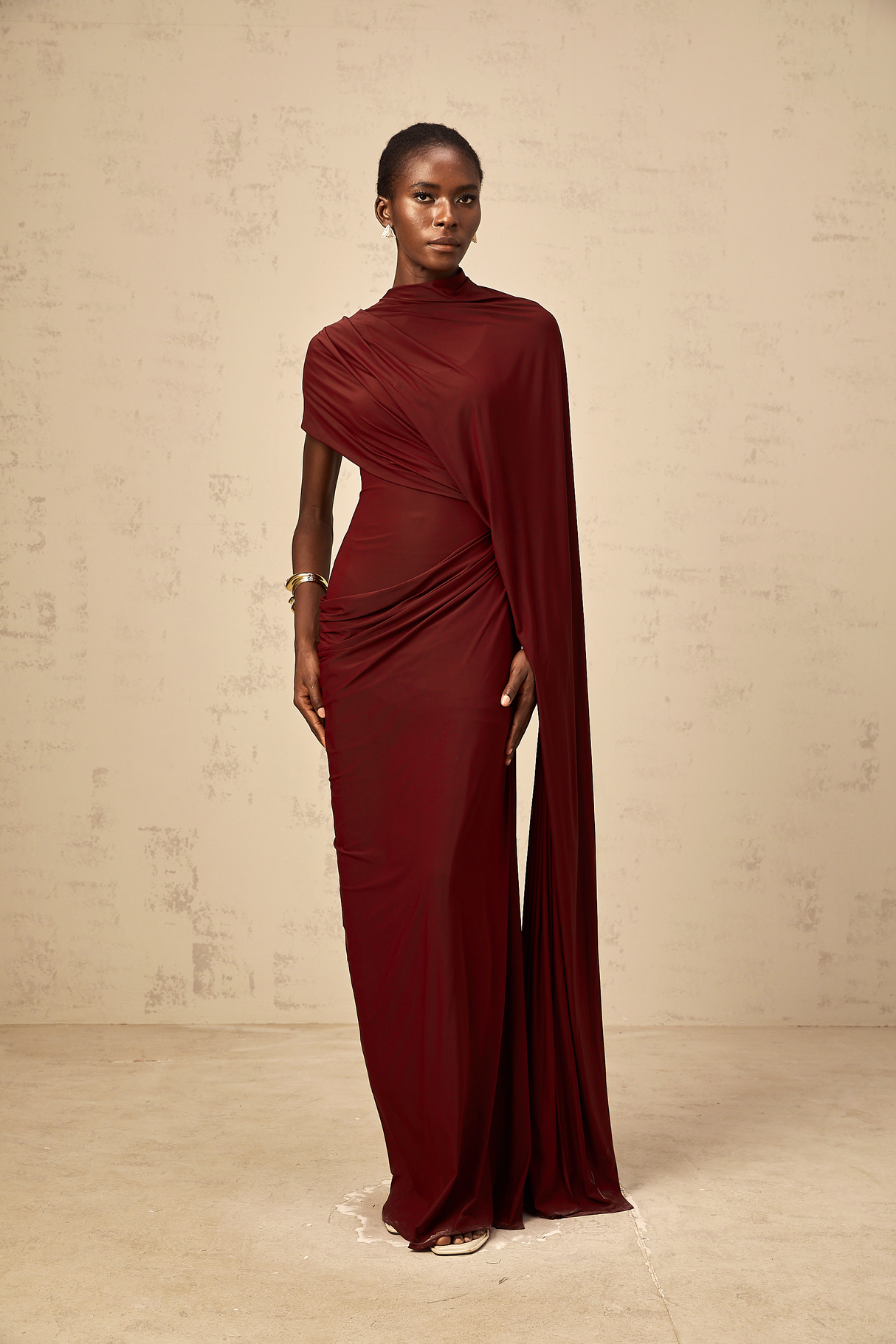 Aurohaya Fenella Asymmetrical Draped Cape & Dress Matching Set