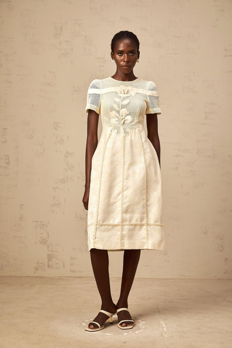 Aurohaya Diane floral embroidered openwork midi dress