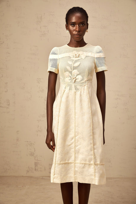 Aurohaya Diane floral embroidered openwork midi dress