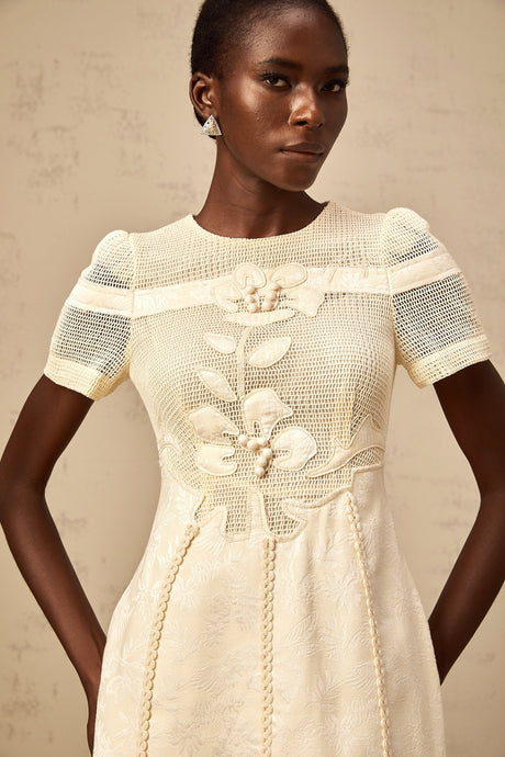 Aurohaya Diane floral embroidered openwork midi dress