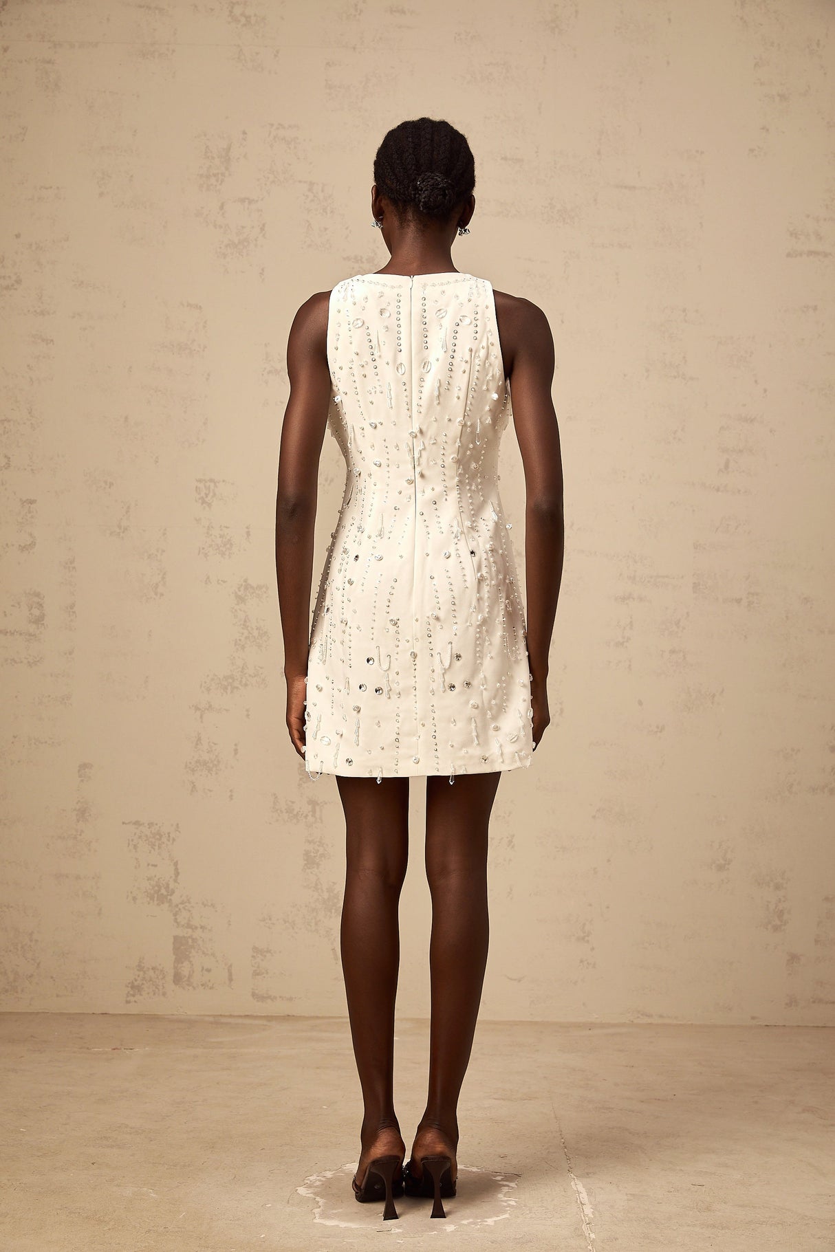 Aurohaya Flavie white A-line embellished mini dress