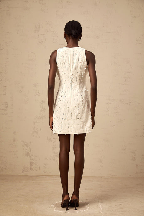 Aurohaya Flavie white A-line embellished mini dress