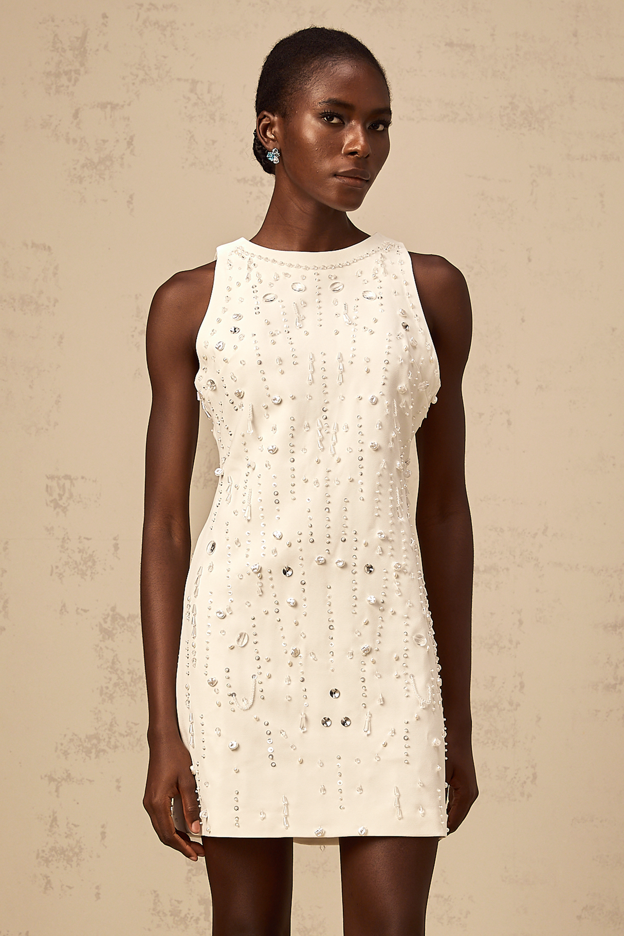 Aurohaya Flavie white A-line embellished mini dress