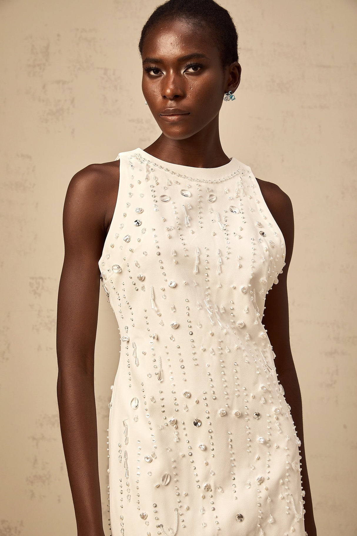 Aurohaya Flavie white A-line embellished mini dress