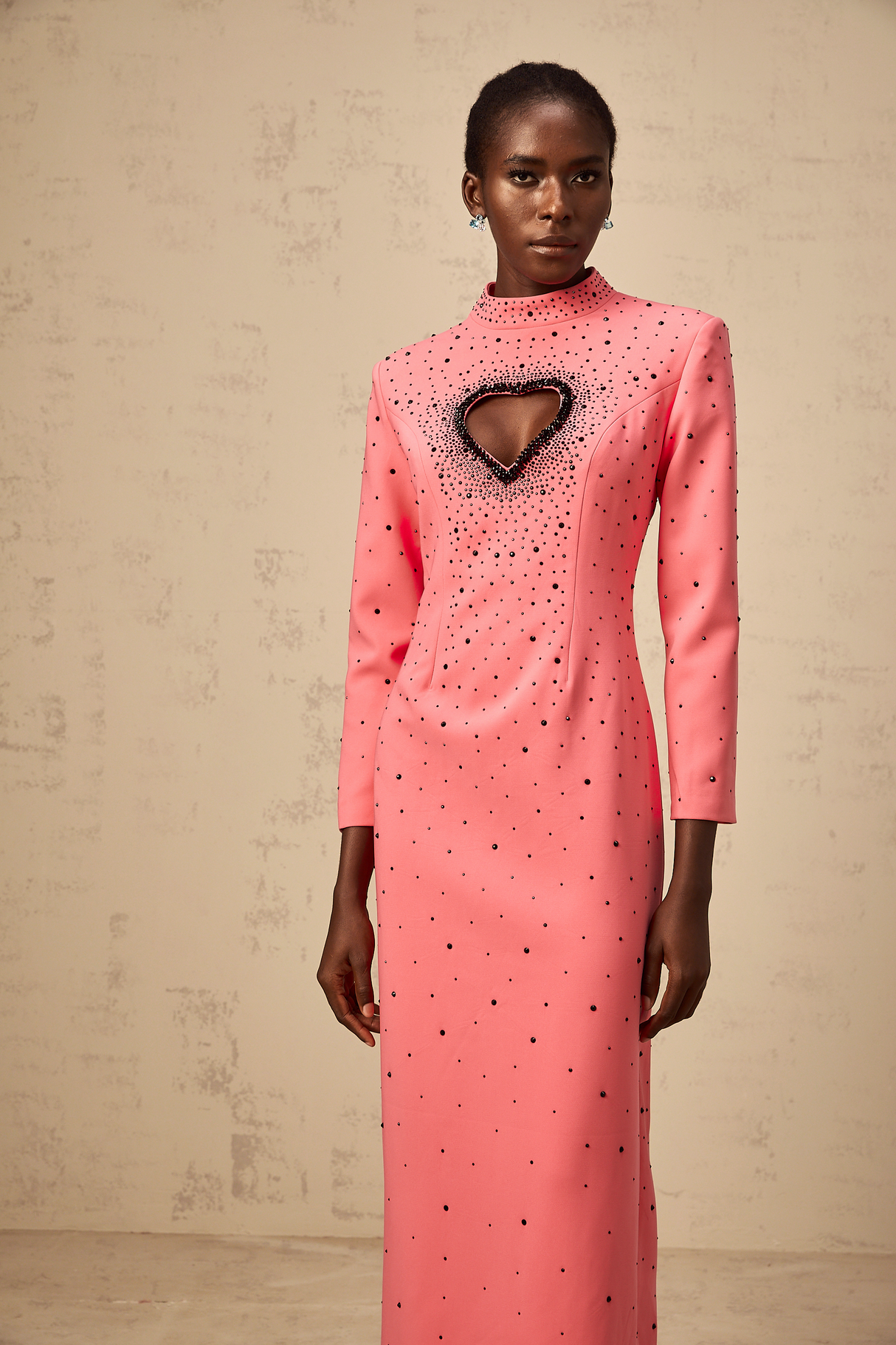 Aurohaya Zélie pink heart cut-out embellished maxi dress