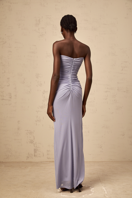 Aurohaya Karine lavender 3D-petal ruched corset maxi dress