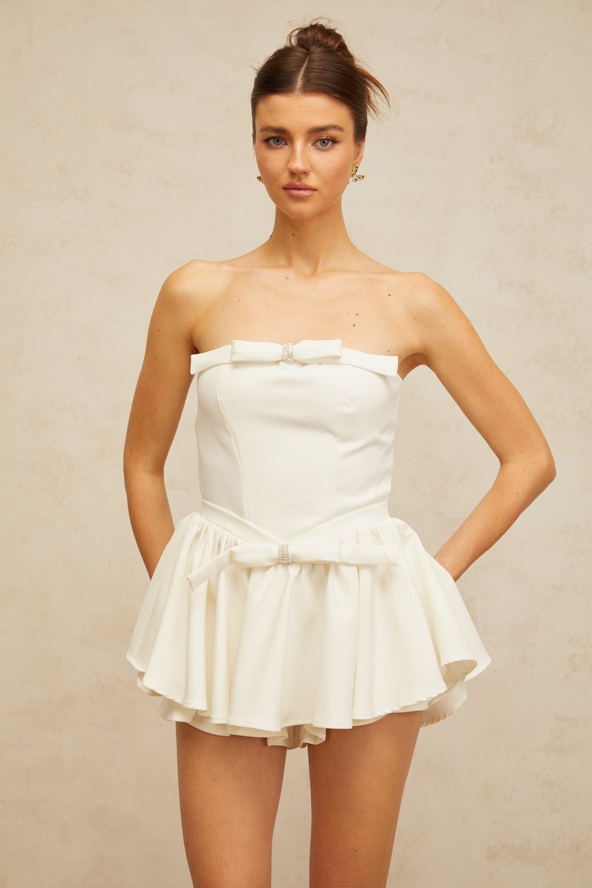 Aurohaya Ariel white bowknot corset mini dress
