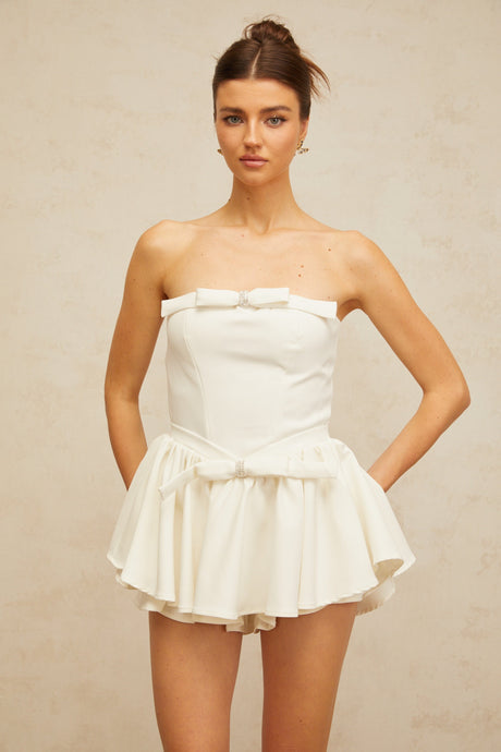 Aurohaya Ariel white bowknot corset mini dress