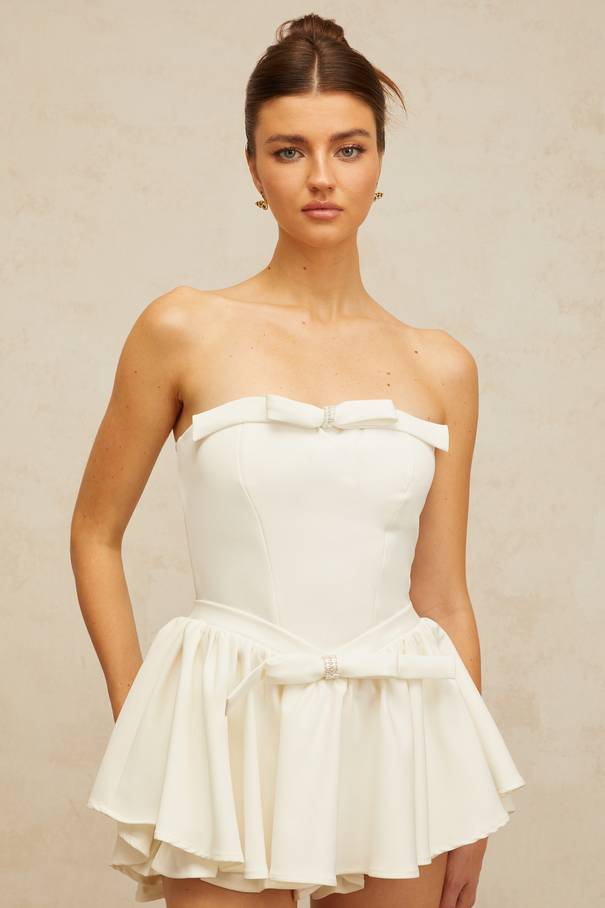 Aurohaya Ariel white bowknot corset mini dress