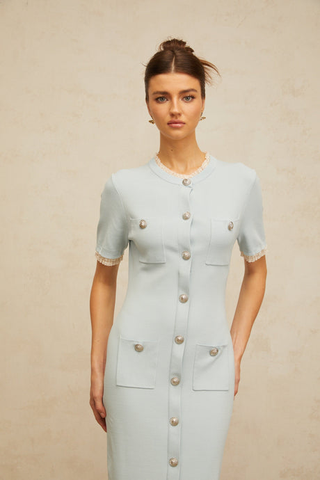 Aurohaya Mélisande light-blue pencil-silhouette knit midi dress