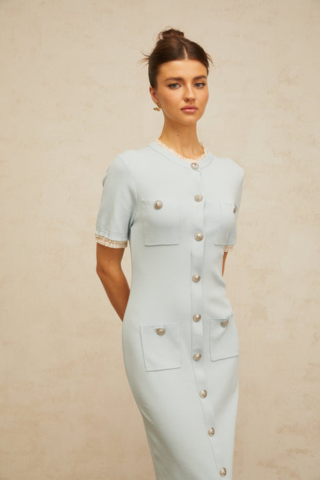 Aurohaya Mélisande light-blue pencil-silhouette knit midi dress