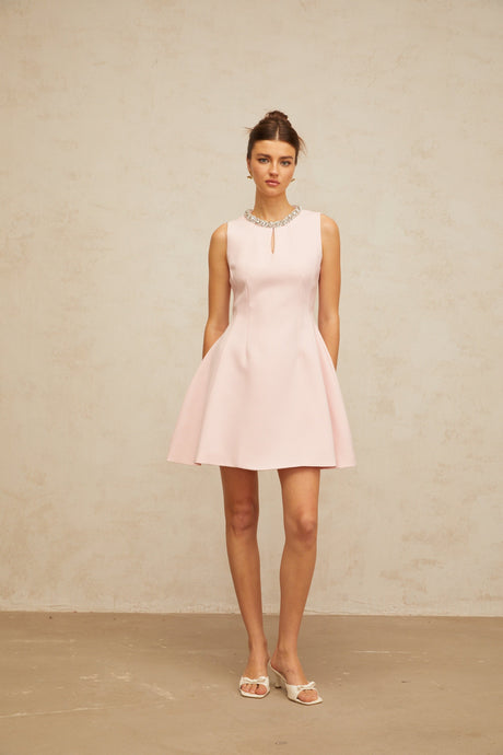 Aurohaya Clothilde pink sequined puff mini dress
