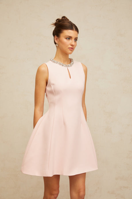 Aurohaya Clothilde pink sequined puff mini dress
