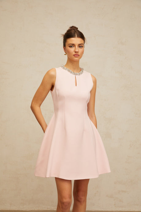 Aurohaya Clothilde pink sequined puff mini dress