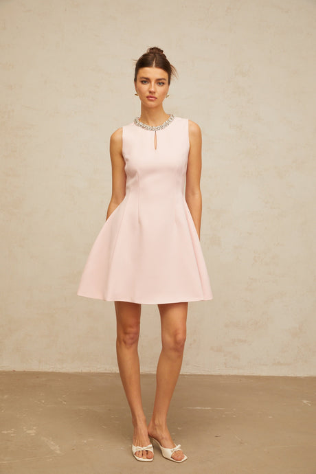 Aurohaya Clothilde pink sequined puff mini dress