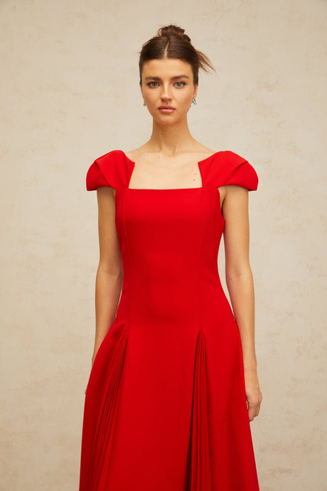 Aurohaya Gervaise red pleated-detail flared midi dress