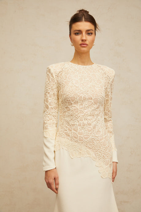 Aurohaya Mathilde White Embroidered Maxi Dress