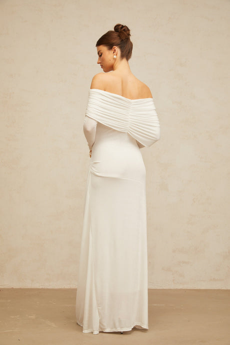 Aurohaya Hélène ruched fitted stretch maxi dress in White