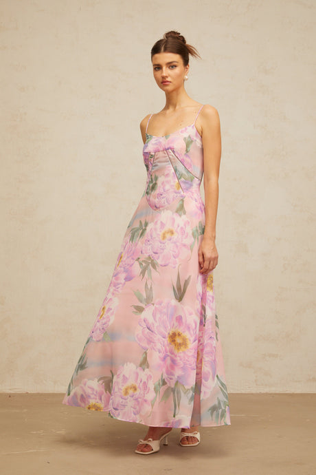 Aurohaya Gaëlle pink floral-print draped maxi dress