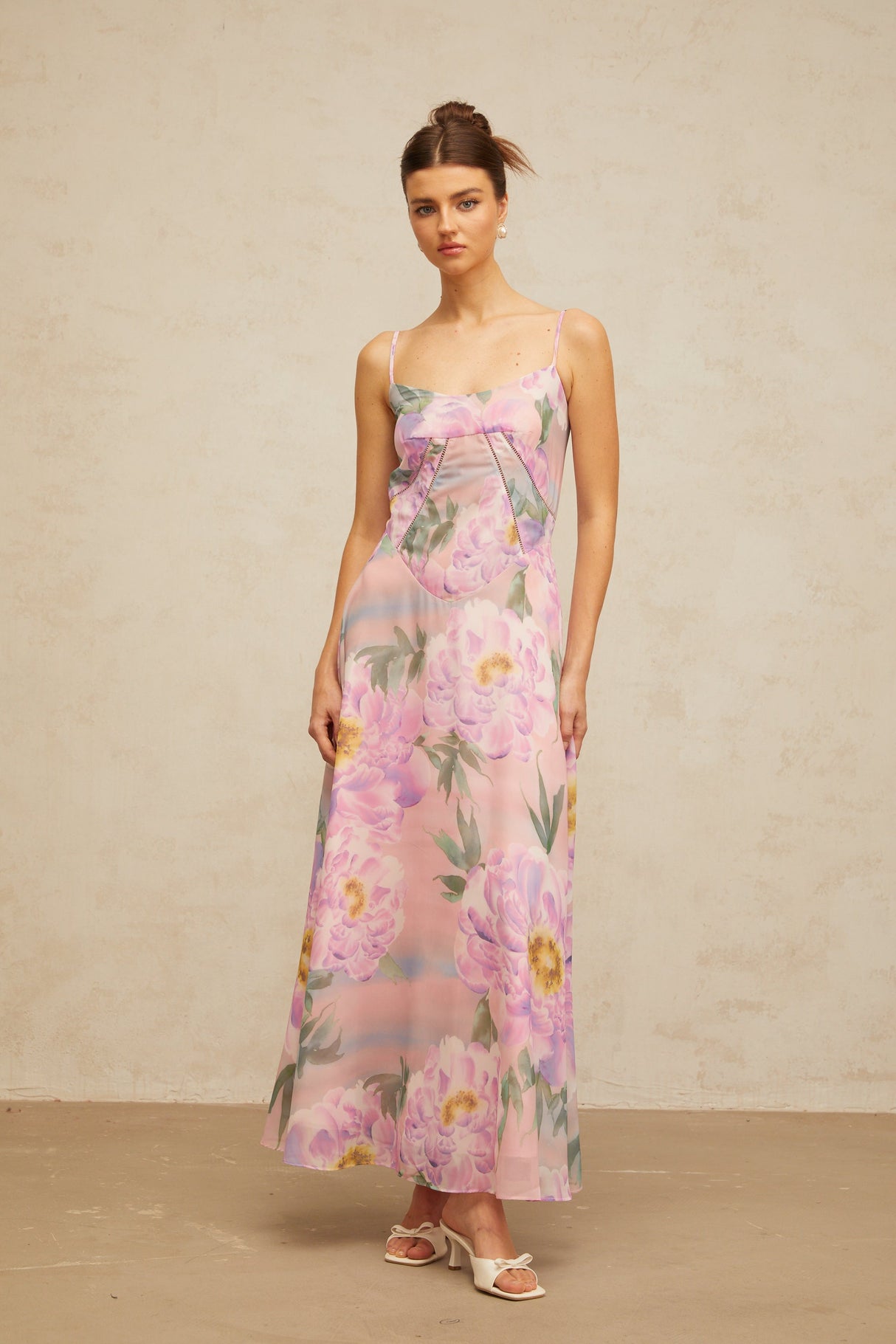 Aurohaya Gaëlle pink floral-print draped maxi dress