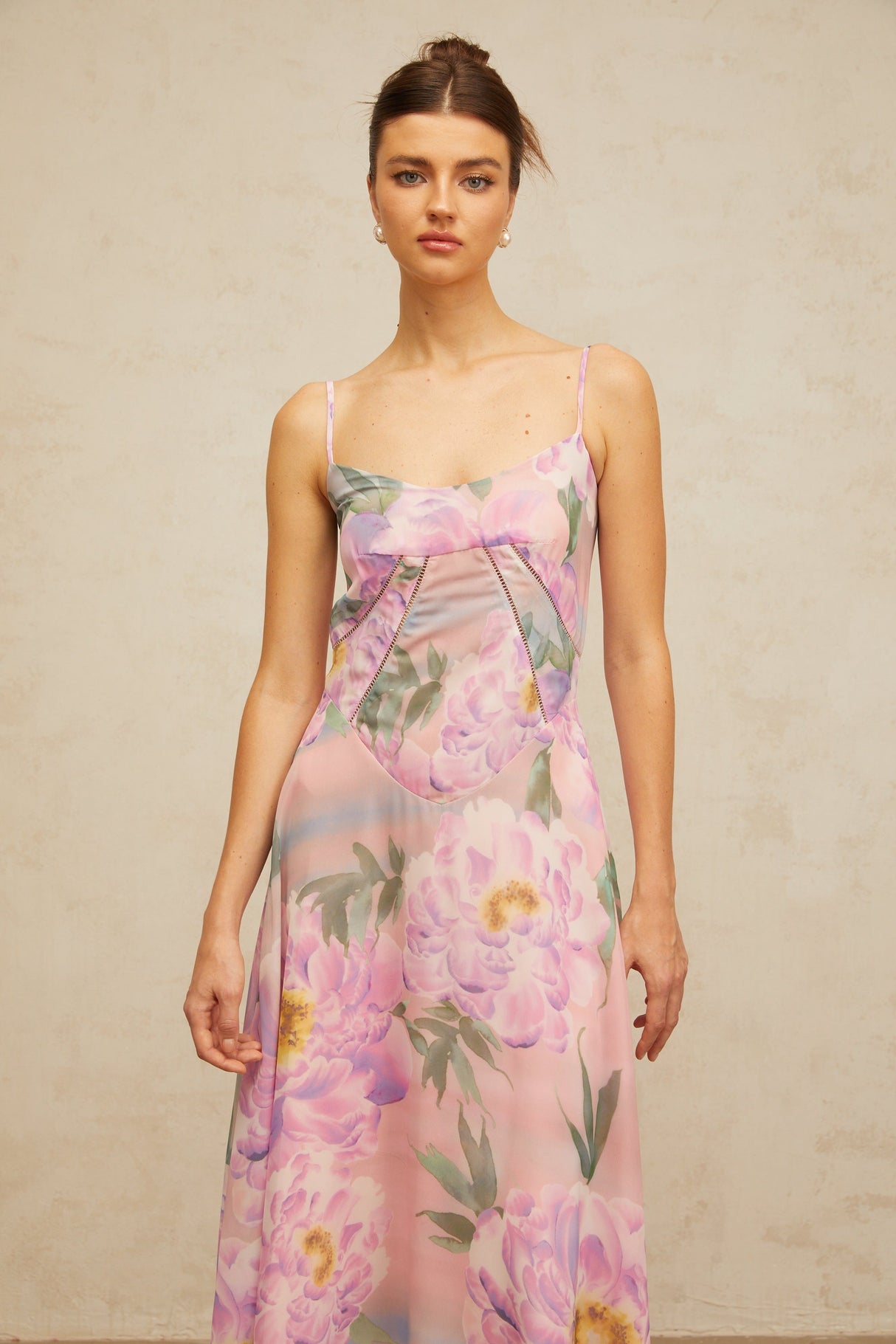 Aurohaya Gaëlle pink floral-print draped maxi dress
