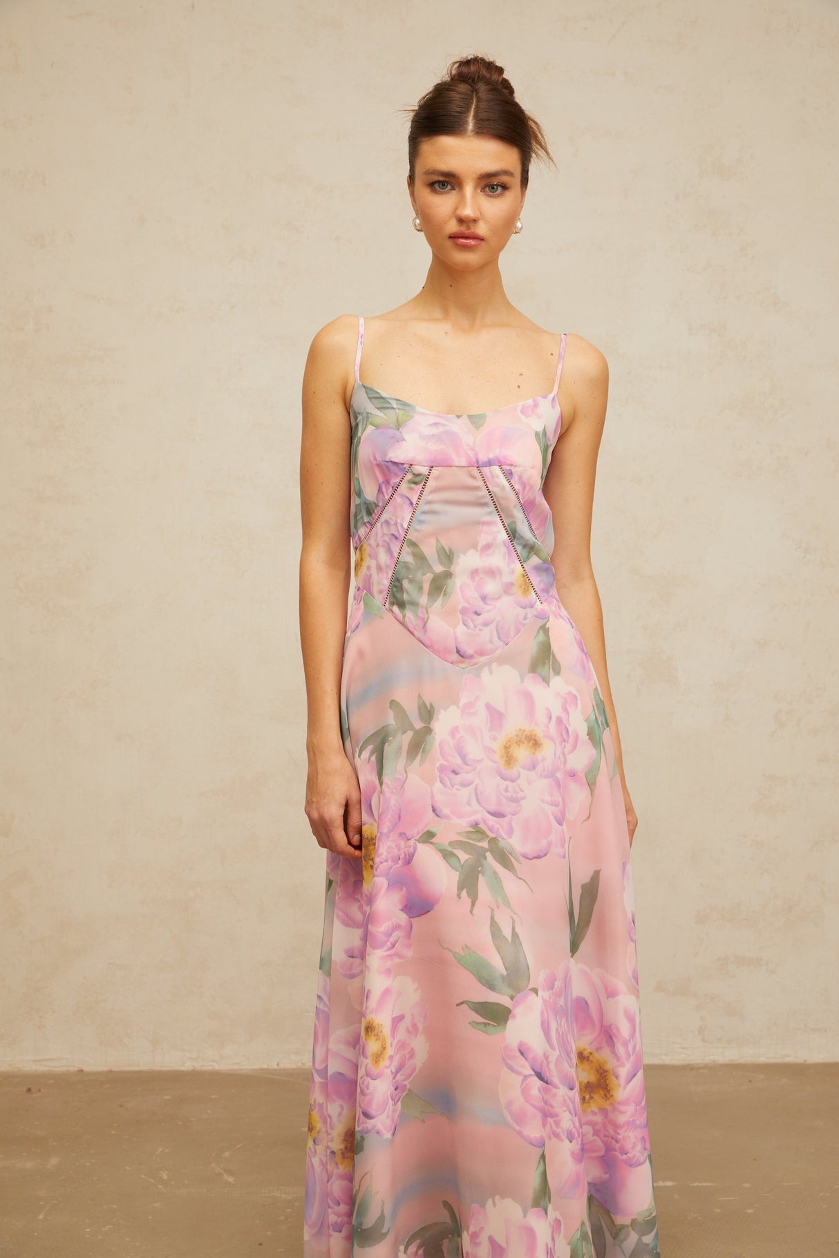 Aurohaya Gaëlle pink floral-print draped maxi dress