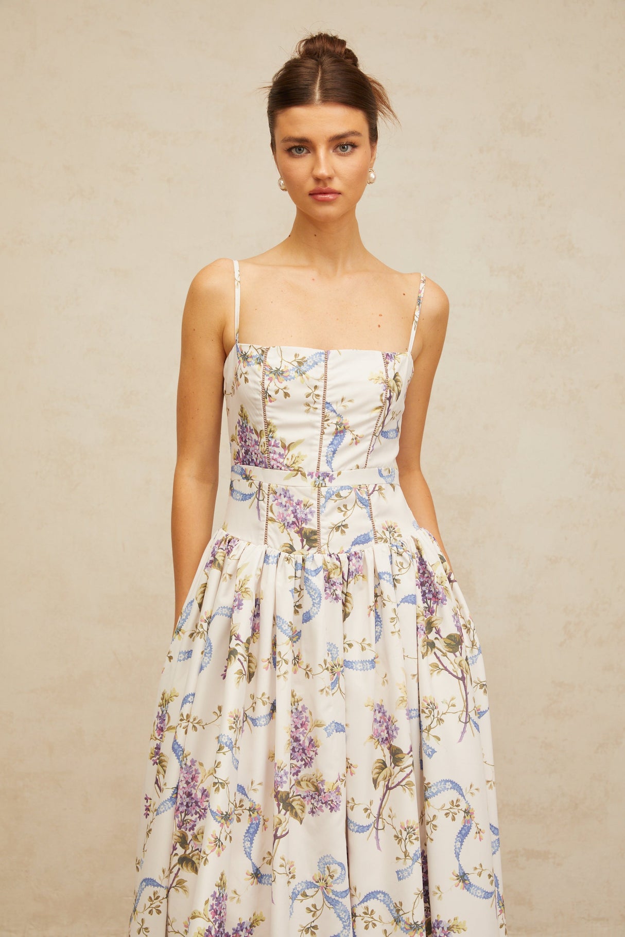 Aurohaya Fleur floral-print midi dress in White