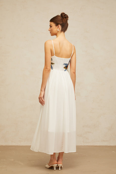 Aurohaya Josette floral-embroidered shirred maxi dress in White