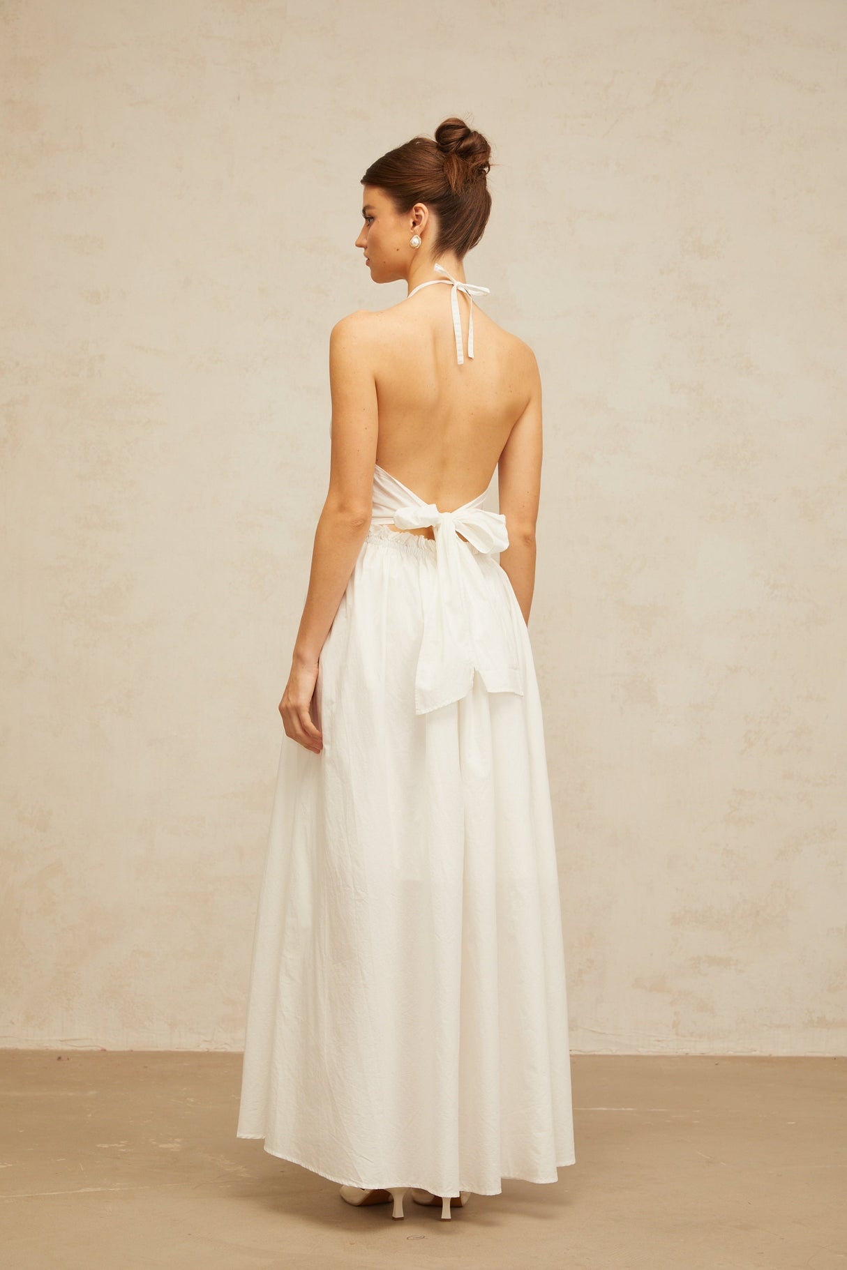 Aurohaya Bérénice white cut-out floral-embroidered shirred maxi dress