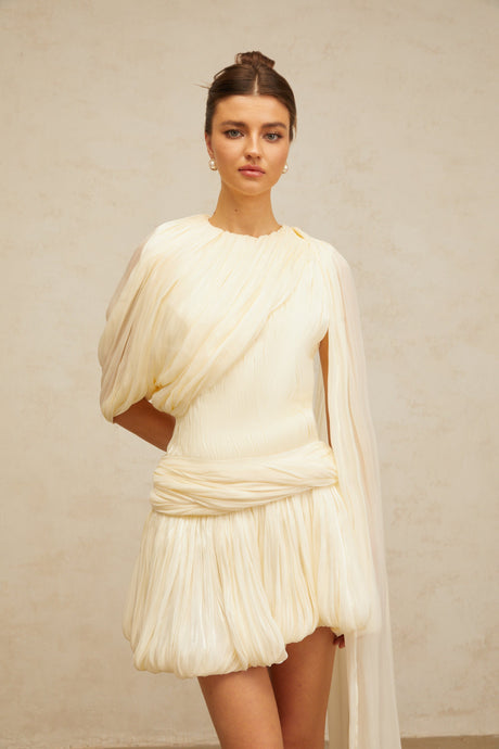 Aurohaya Cyrielle Pleated Mini Dress with Ribbon Design Accent