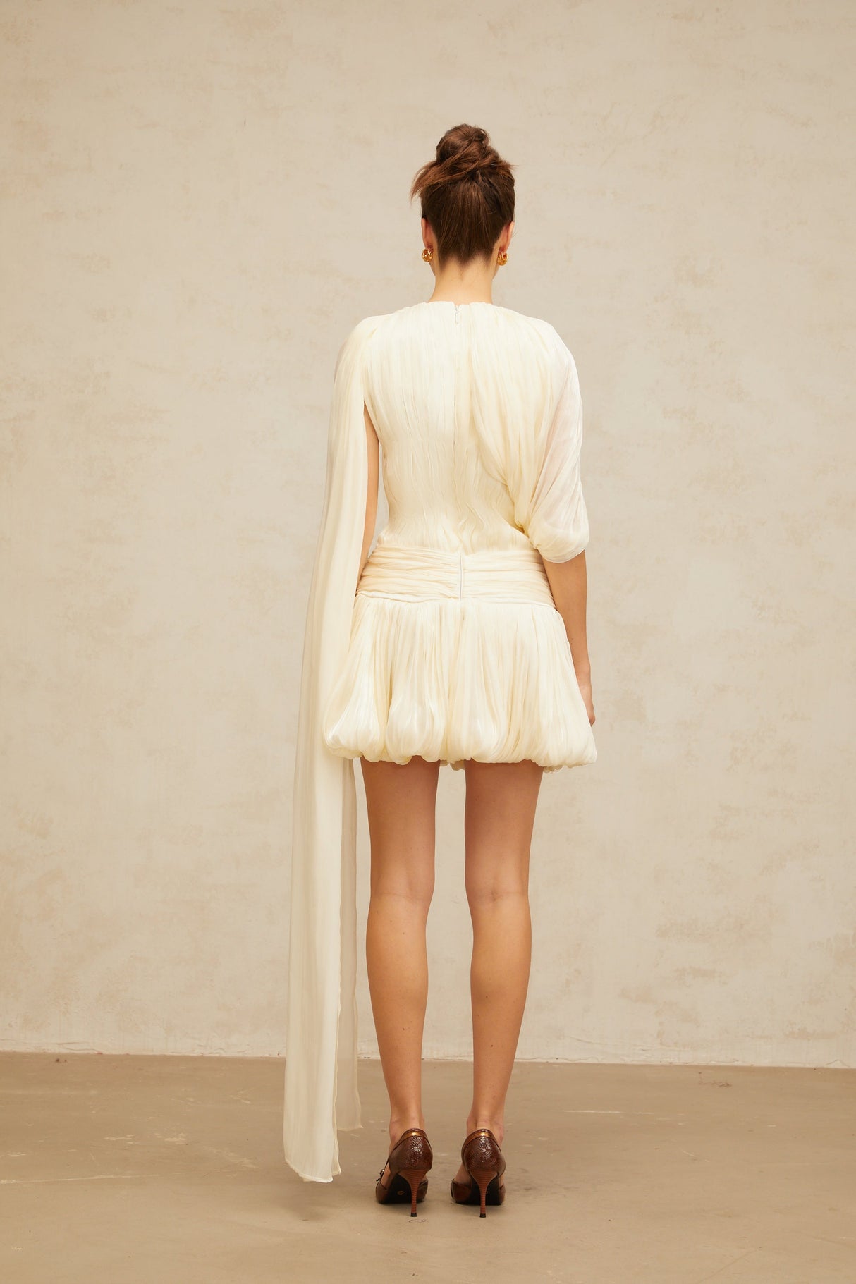 Aurohaya Cyrielle Pleated Mini Dress with Ribbon Design Accent