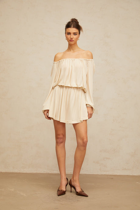 Aurohaya Emma neutrals structured-design mini dress