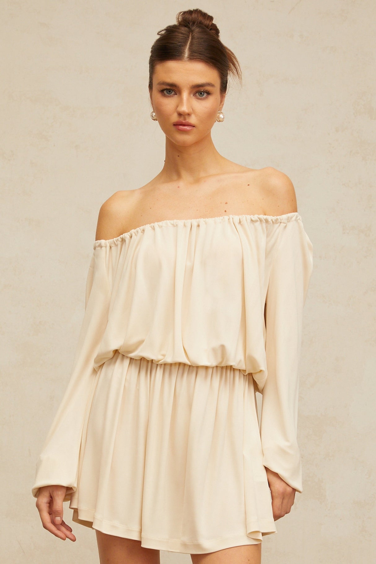 Aurohaya Emma neutrals structured-design mini dress