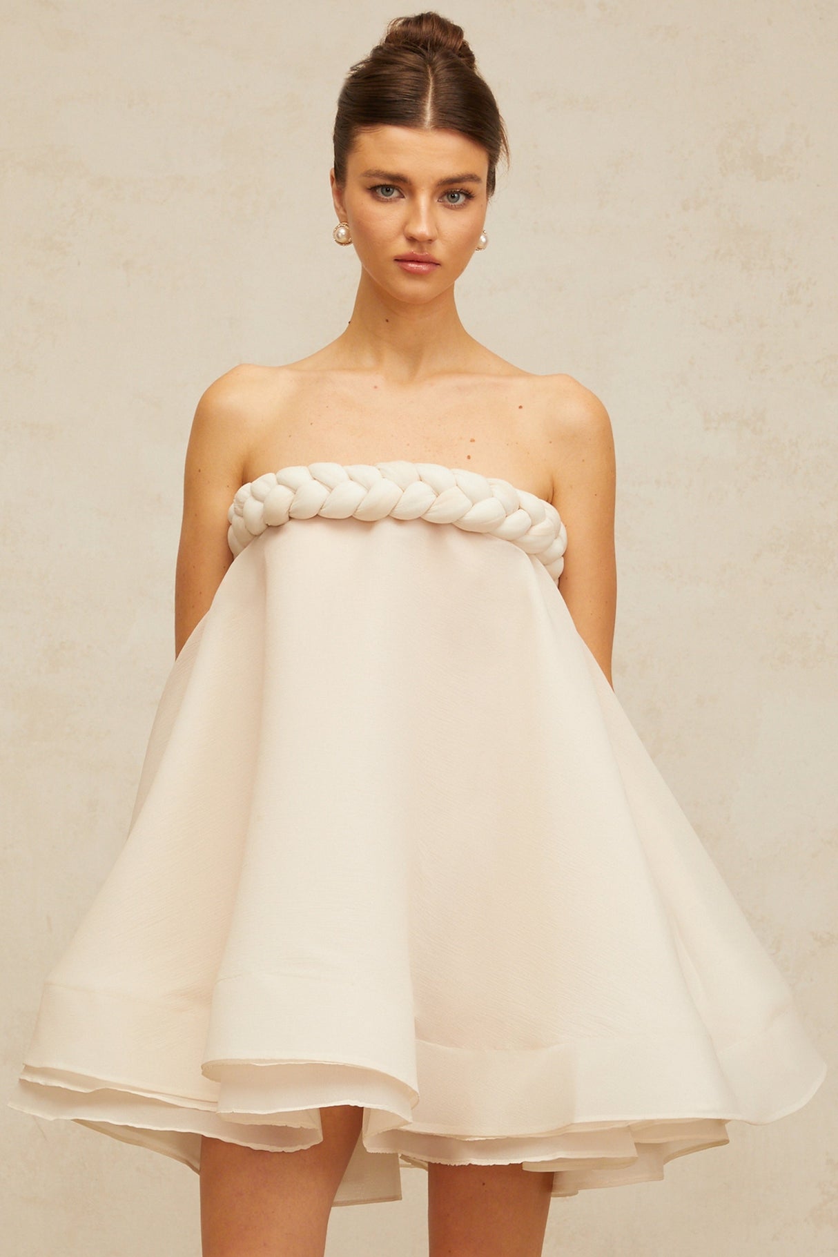 Aurohaya Violette white braid-detail puff mini dress