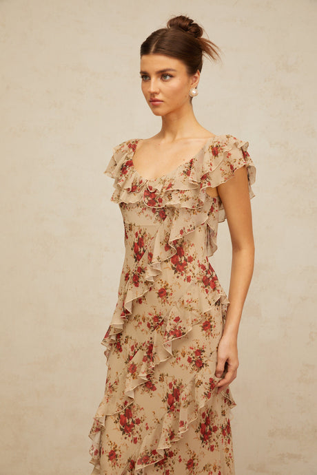 Aurohaya Déotille ruffled floral-print flared maxi dress