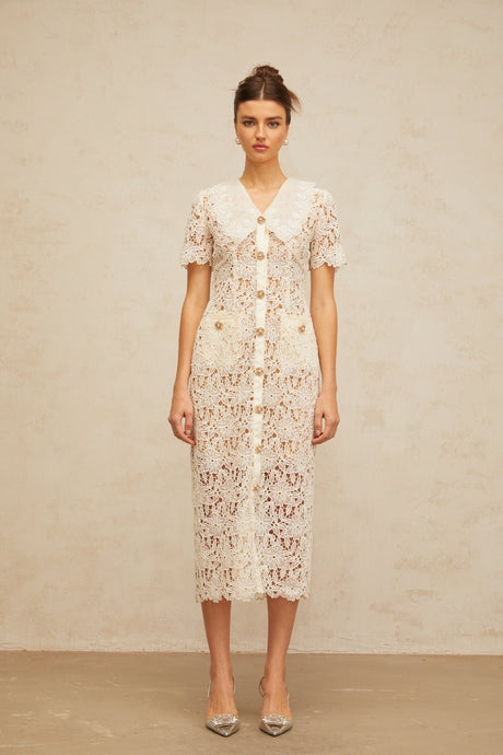 Aurohaya Sophie off-white corded-lace midi dress