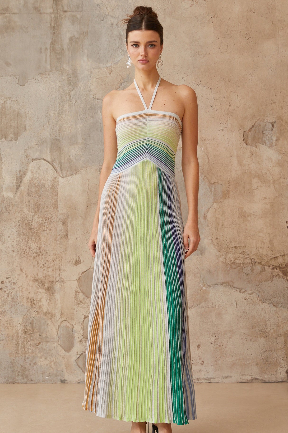 Aurohaya Serelith Metallic Knit Backless Maxi Dress