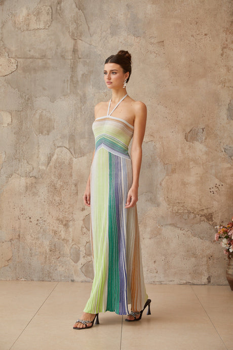 Aurohaya Serelith Metallic Knit Backless Maxi Dress