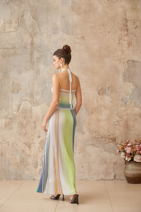 Aurohaya Serelith Metallic Knit Backless Maxi Dress