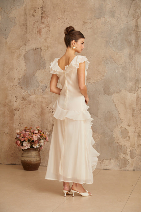 Aurohaya Hélène faux-flower layered ruffled maxi dress