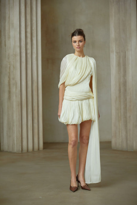Aurohaya Cyrielle Pleated Mini Dress with Ribbon Design Accent