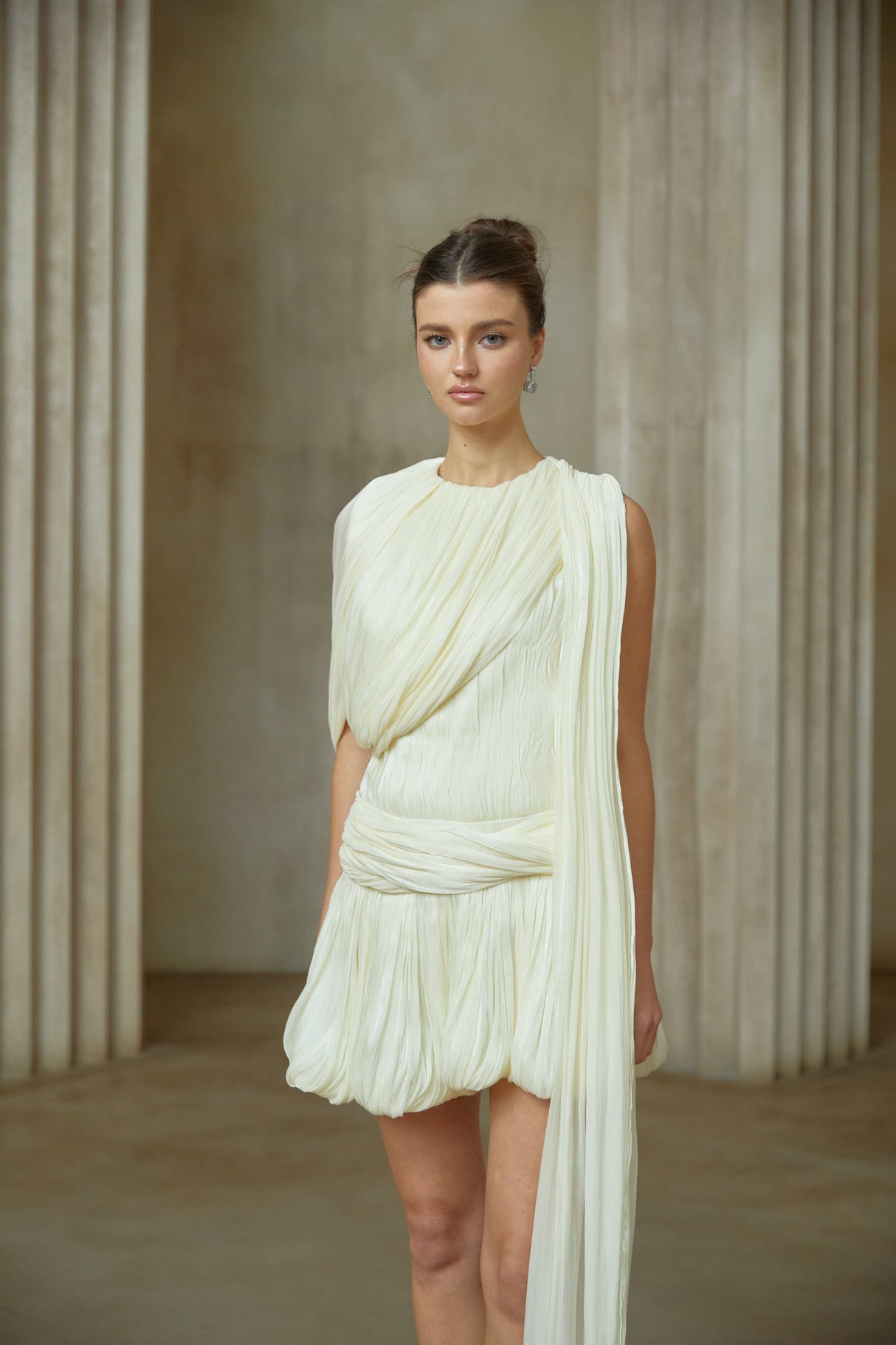 Aurohaya Cyrielle Pleated Mini Dress with Ribbon Design Accent
