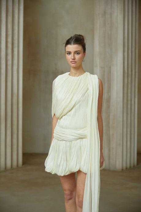 Aurohaya Cyrielle Pleated Mini Dress with Ribbon Design Accent