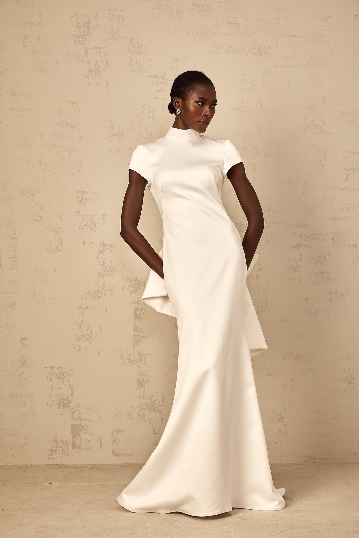 Aurohaya Camille White Statement Bow Mermaid Maxi Dress
