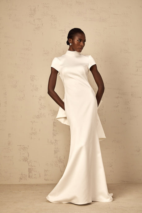 Aurohaya Camille White Statement Bow Mermaid Maxi Dress