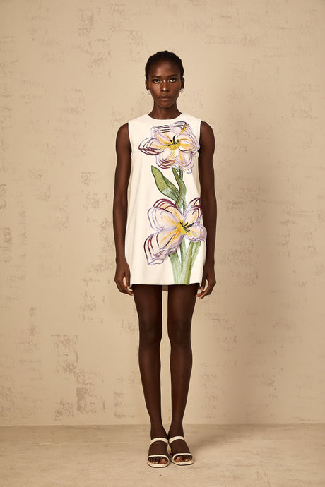 Aurohaya Irène White Sequin Floral Embroidered Mini Dress