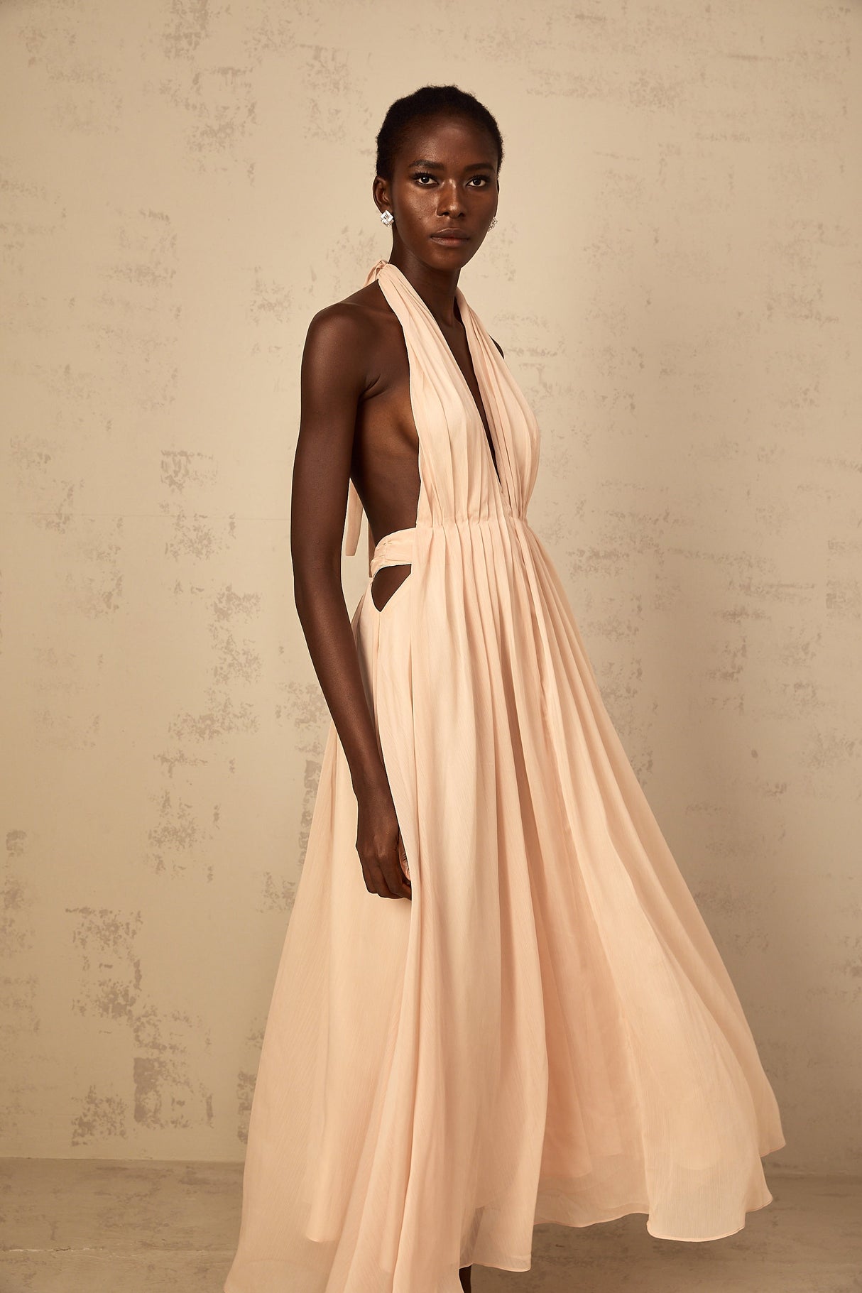 Aurohaya Dulcie Halterneck Shirred Tulle Maxi Dress