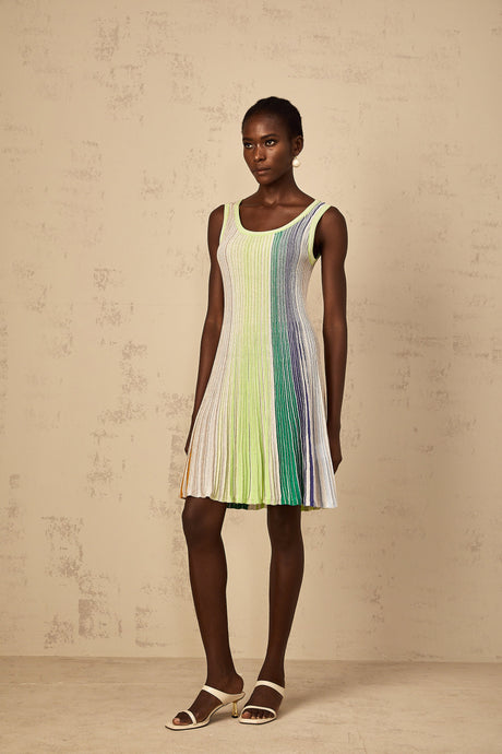 Aurohaya Amaryllis Green Sequin Striped Knit Mini Dress