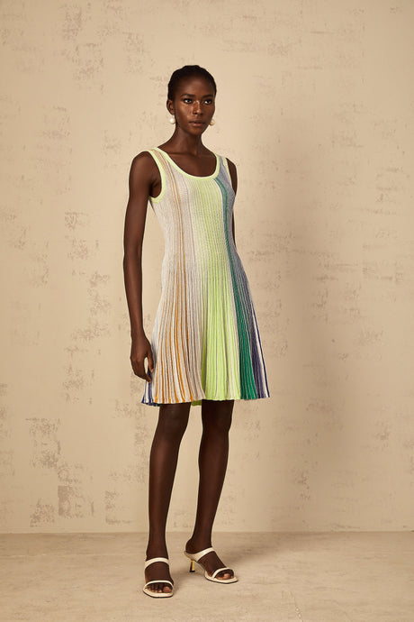 Aurohaya Amaryllis Green Sequin Striped Knit Mini Dress