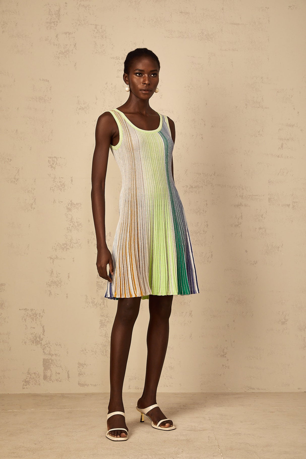 Aurohaya Amaryllis Green Sequin Striped Knit Mini Dress